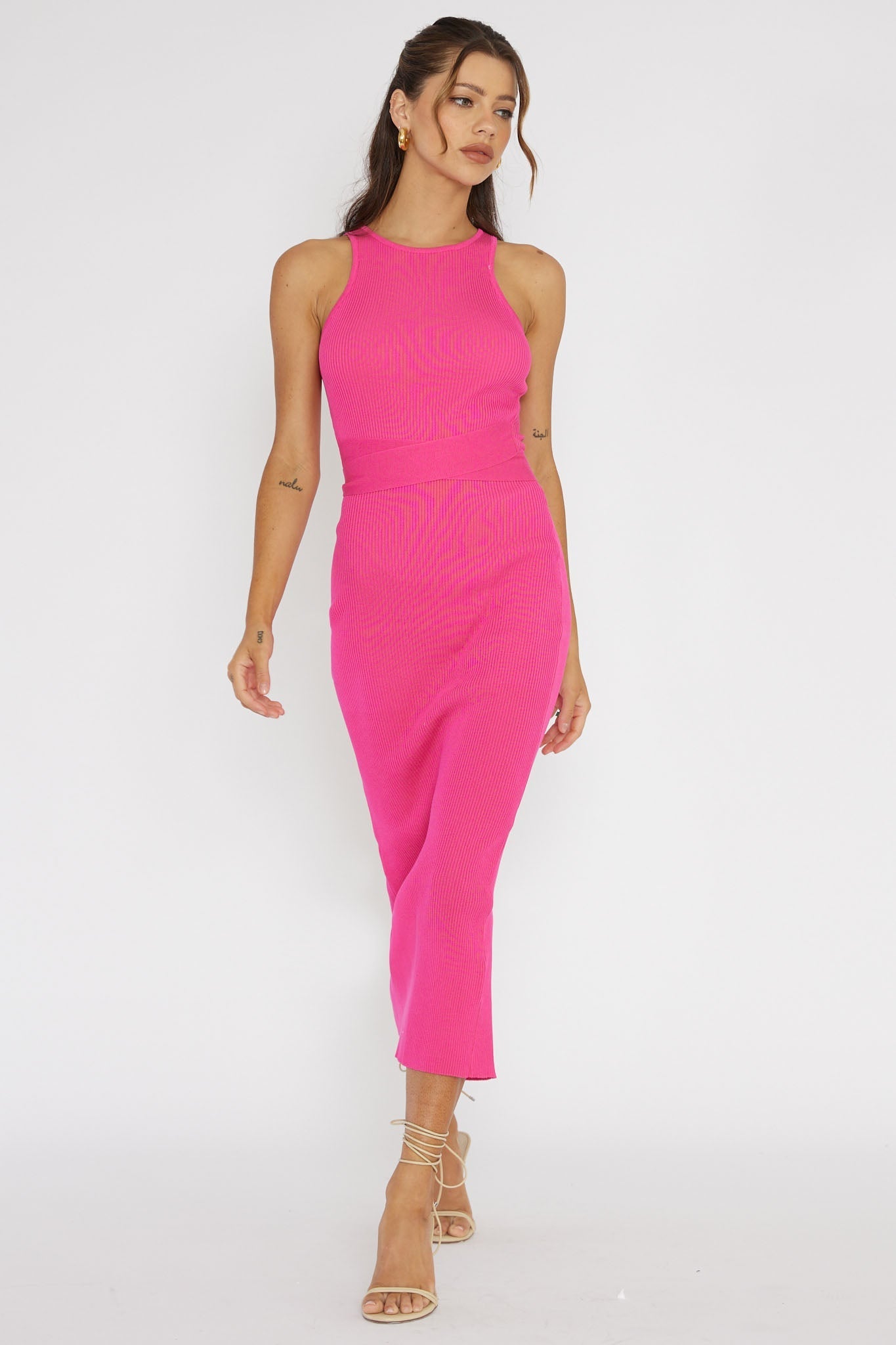 Charmed Me Ribbed Knit Midi Dress Hot Pink
