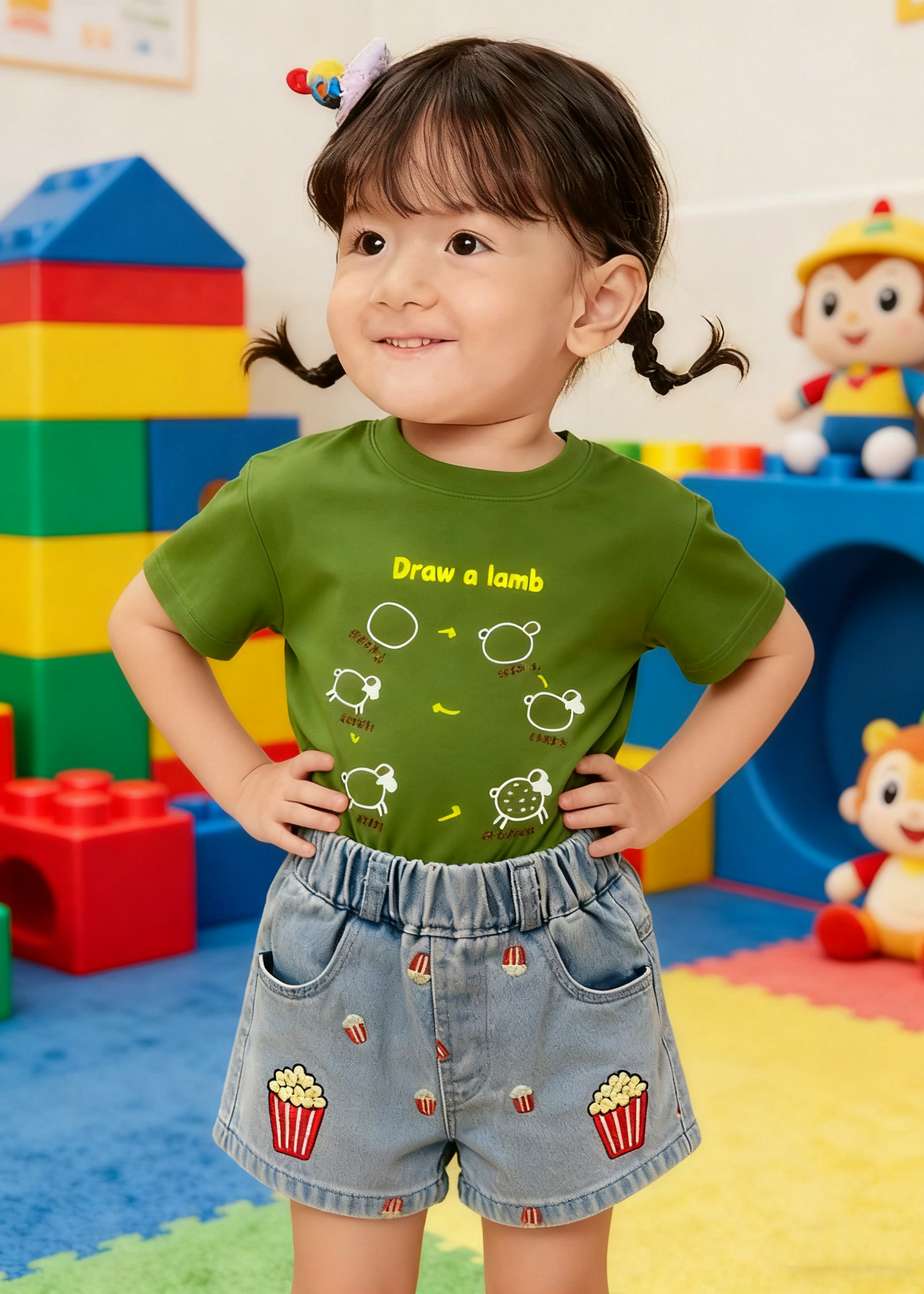 Popcorn Design Denim Pants (Size 130)