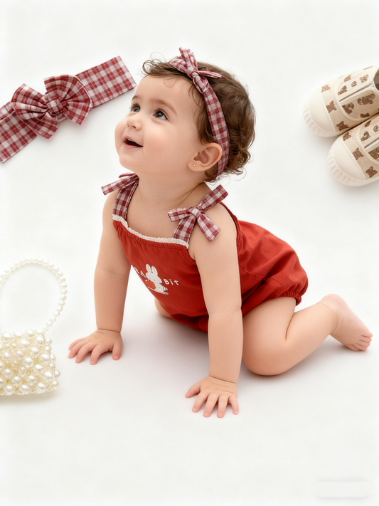 Apple Bunny in Red Romper with Hairband