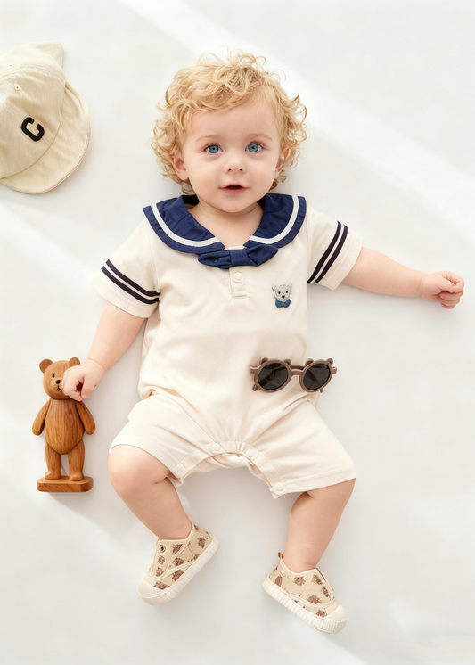 Sailor Style Romper with Bear (Size 90)