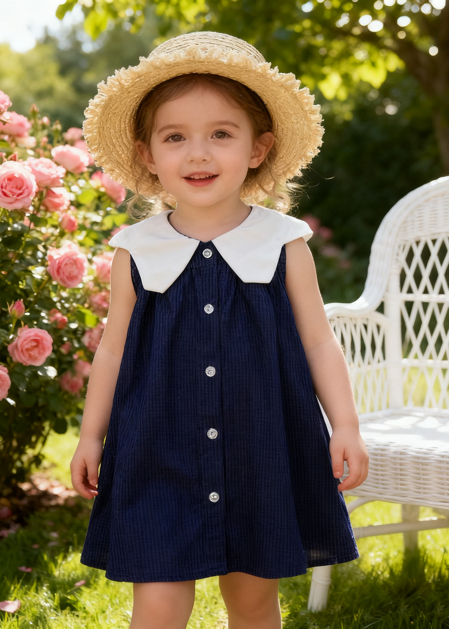 Collar Line Button Dress (Size 130&140)