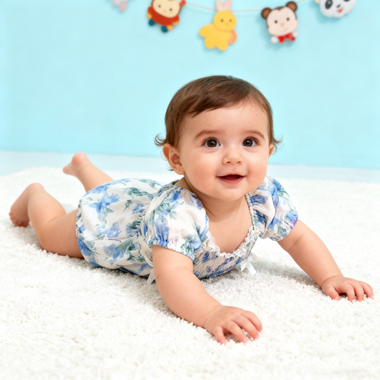 Puff Sleeves Blue Romper (Size 66)