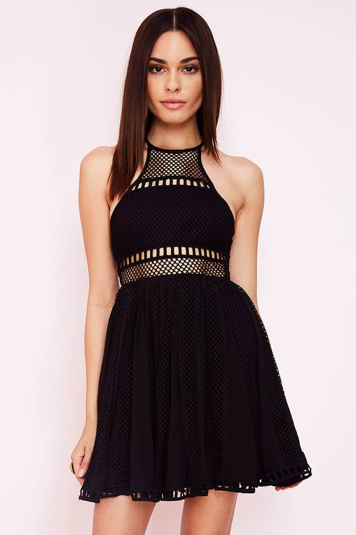 Harmoni Net Fit and Flare Dress Black