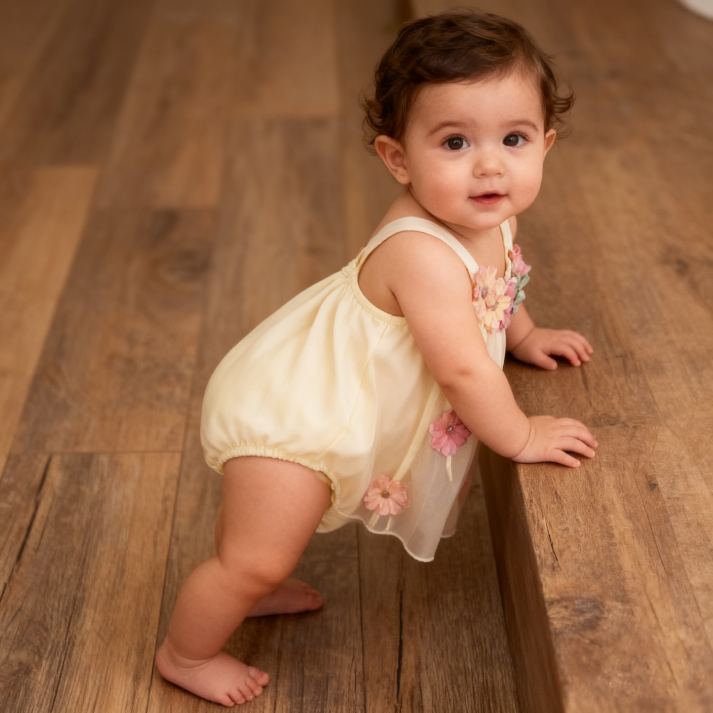 Color Flower Details Romper