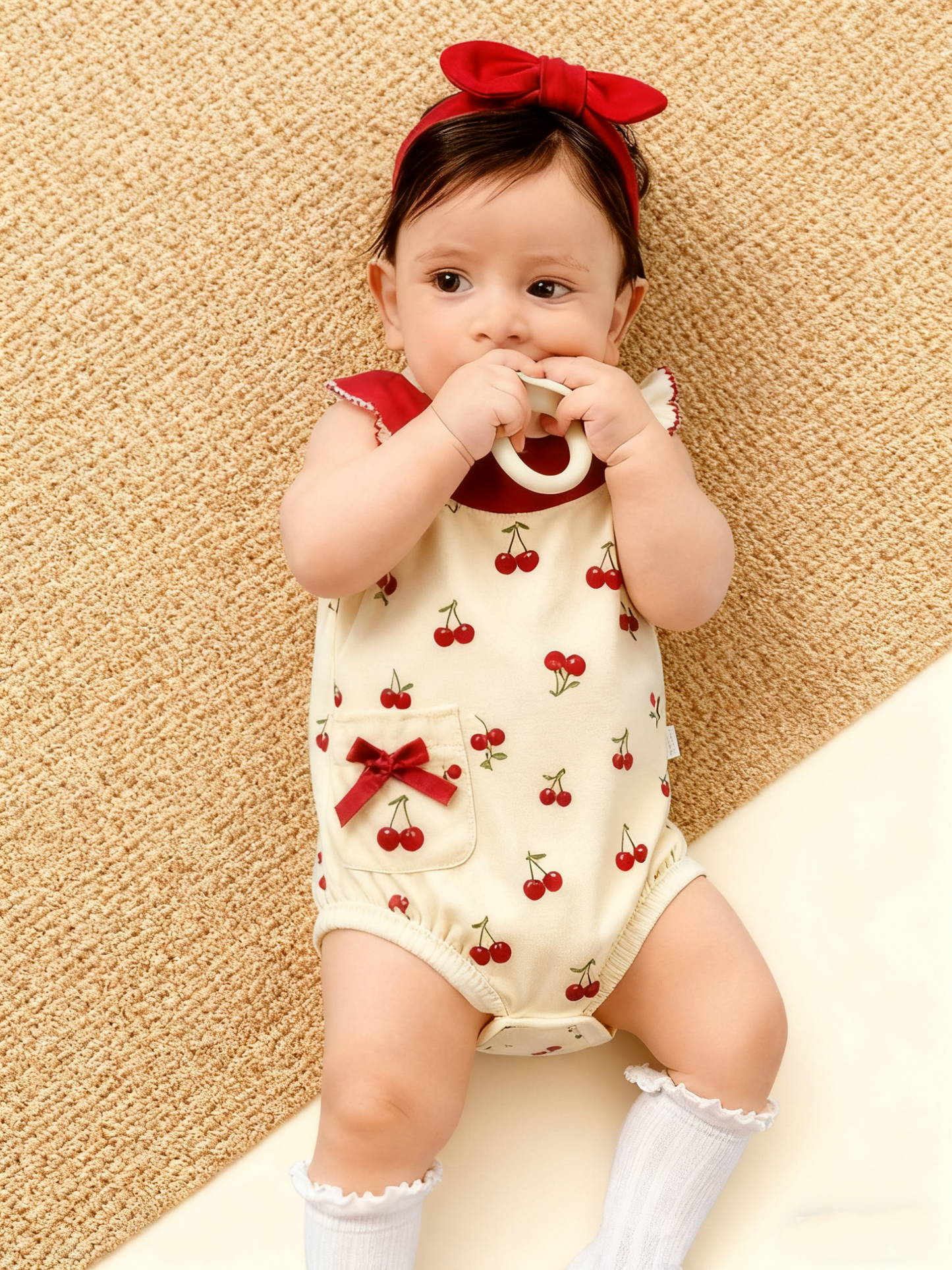 Cherry Ribbon Sleeveless Romper (Size 73)