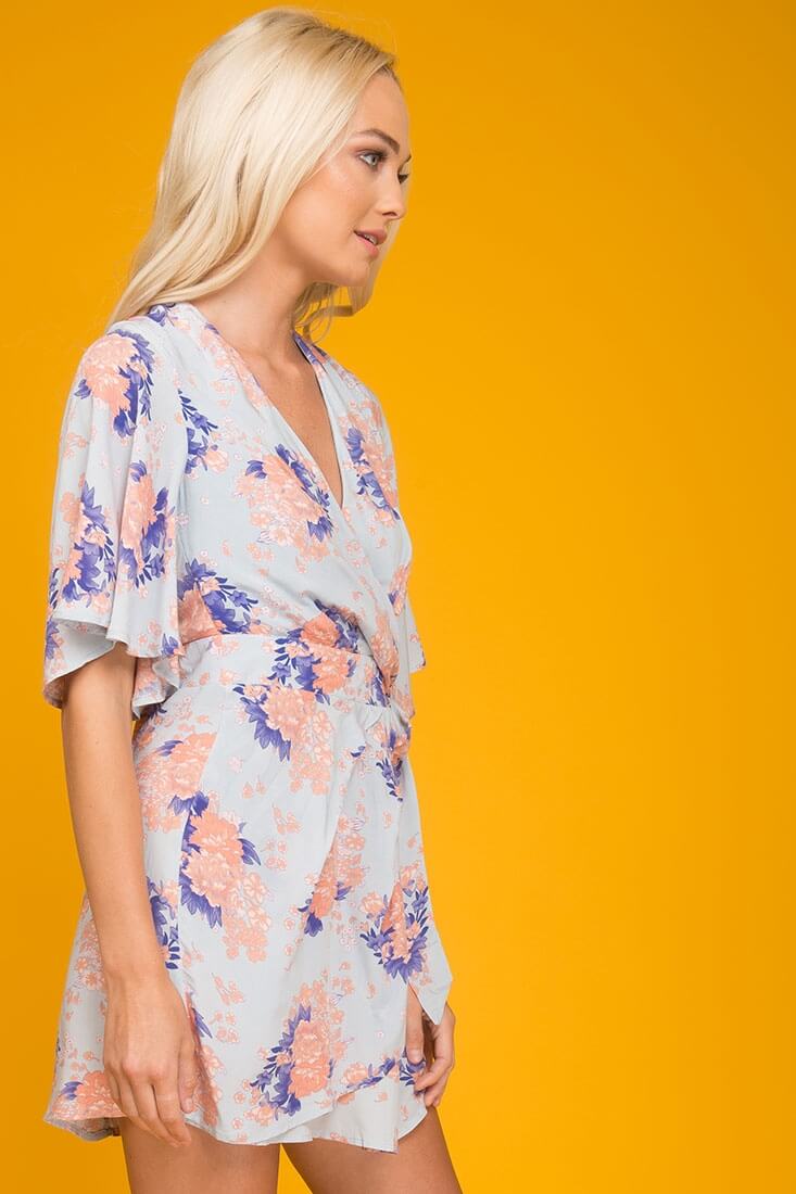 Coraline Floral Print Dress Grey & Orange