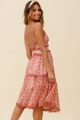 Laney Low Back Cami Strap Midi Dress Floral Print Rose