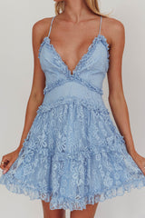 Laney Low Back Cami Strap Dress Lace Blue