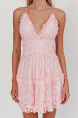 Laney Low Back Cami Strap Dress Lace Pink