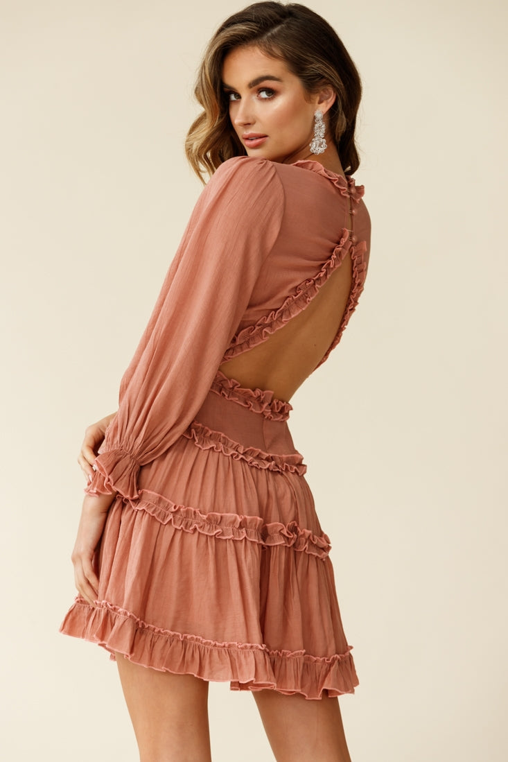 Laney Cutout Back Balloon Sleeve Dress Rose