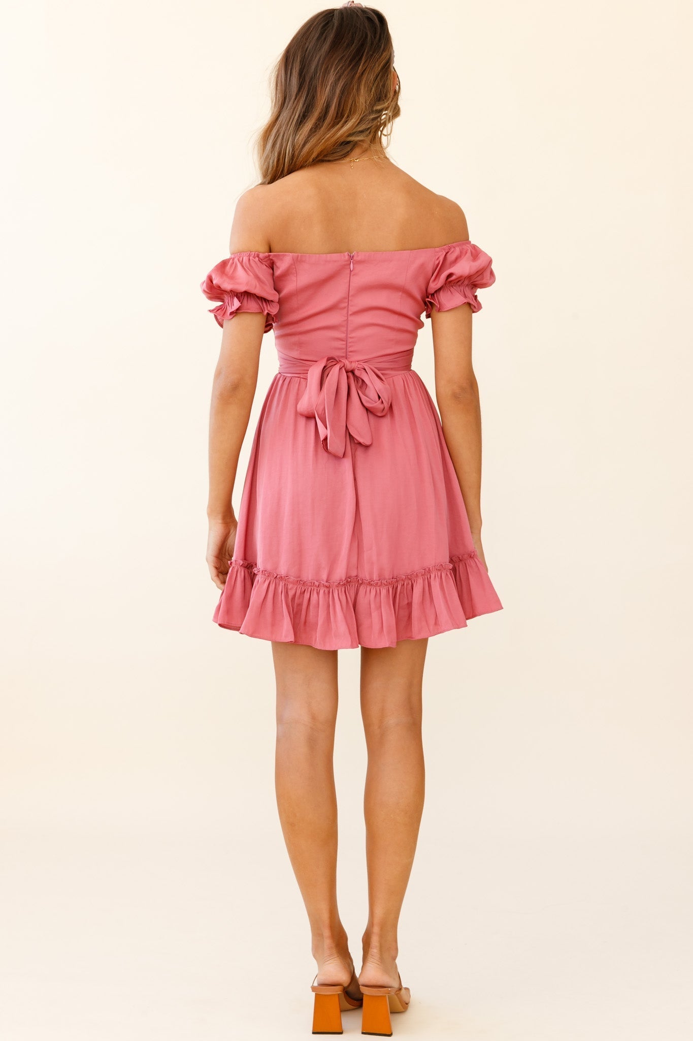 Linka Off-Shoulder Tie Back Dress Rose