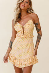 Lady Marmalade String Tie Bust Frill Dress Spotty Yellow