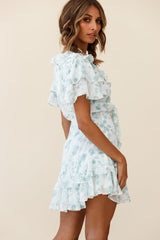 Aubrey Tied Bust Ruffle Trim Dress Floral Print Green