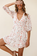 Born Free Shirring Detail Frill Trim Dress Pink Multi