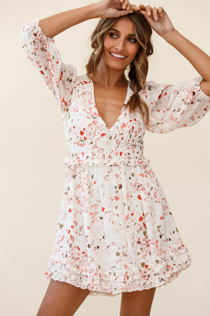 Born Free Shirring Detail Frill Trim Dress Pink Multi