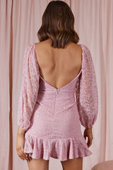 Halley Balloon Sleeve Frill Bust Flounce Hem Lace Dress Blush