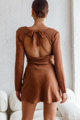 Champs Elysees Long Sleeve Open Back Mini Dress Chocolate