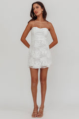 In Paris Embellished Flower Mini Dress White