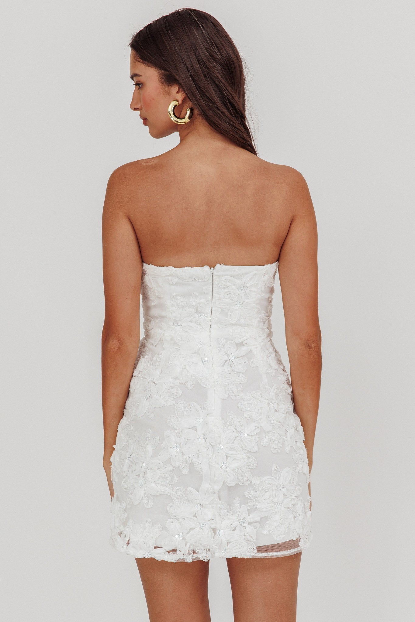 In Paris Embellished Flower Mini Dress White