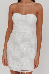 In Paris Embellished Flower Mini Dress White