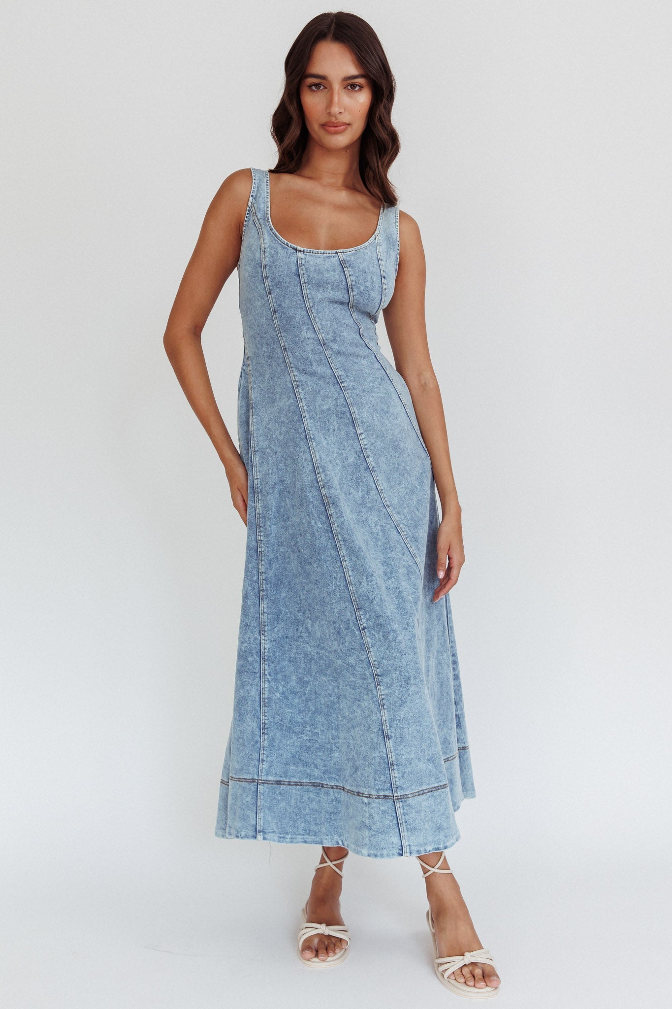 Ellora Side Pocket Midi Dress Denim Blue