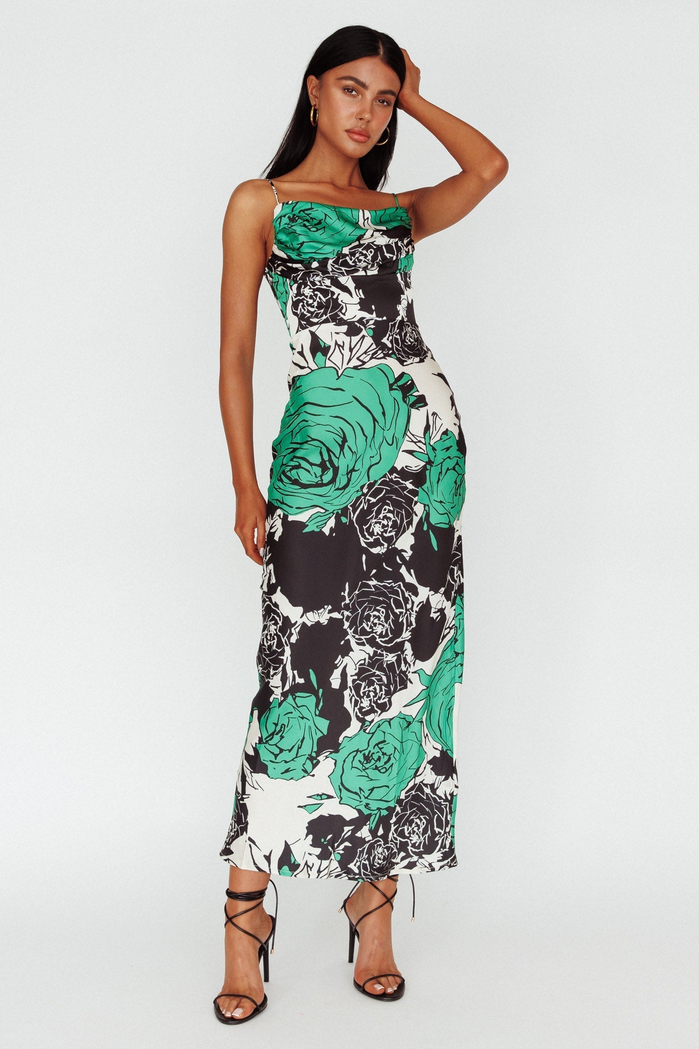 Highland Pleated Bust Midi Dress Floral Green