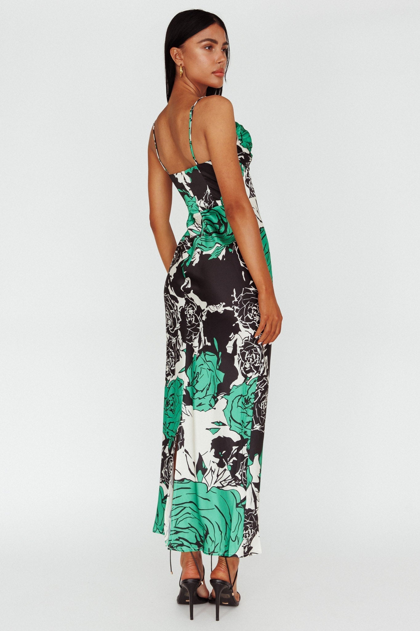 Highland Pleated Bust Midi Dress Floral Green