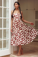 Confidante Piping Trim Midi Dress Brown