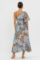 Jayni Puffed One Shoulder Midi Dress Blue