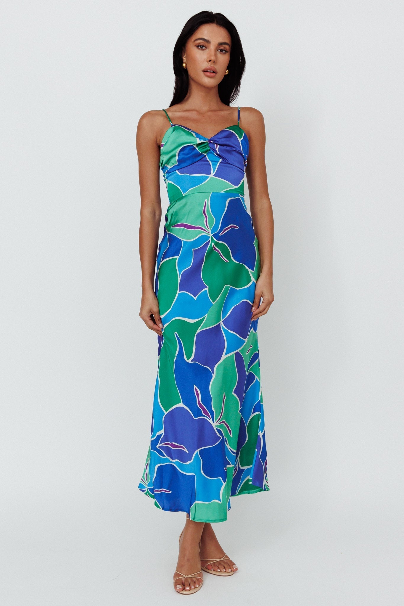 Hula Sweetheart Midi Dress Floral Blue