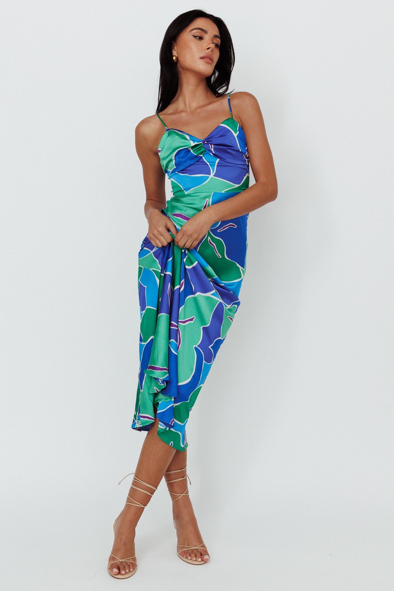 Hula Sweetheart Midi Dress Floral Blue