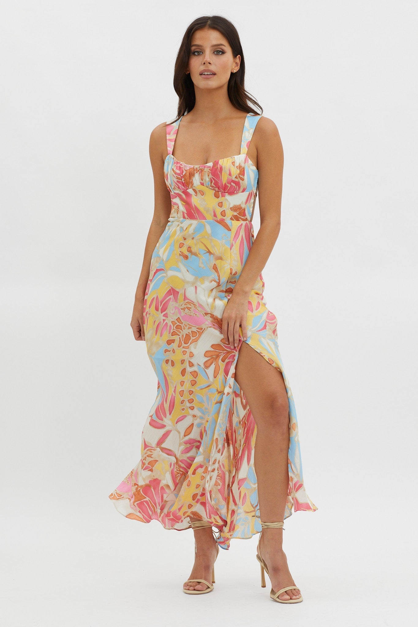 Casuarina Gathered Bust Midi Dress Blue