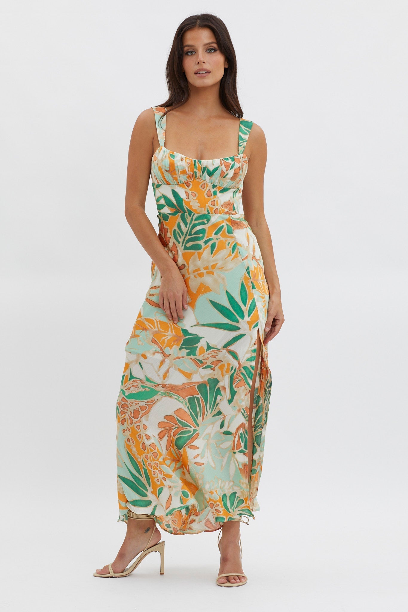 Casuarina Gathered Bust Midi Dress Green