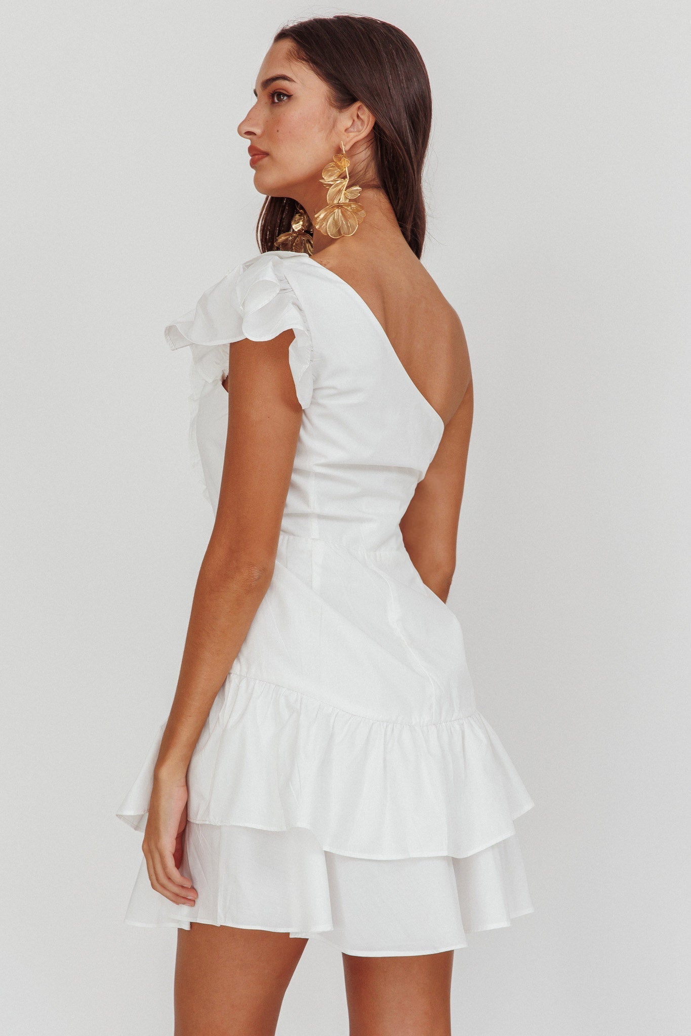 Koko One-Shoulder Ruffle Mini Dress White