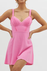 Day Dreamer Pintuck Pleat Mini Dress Hot Pink
