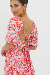 Madrid Summer Tied Back Mini Dress Print Lilac