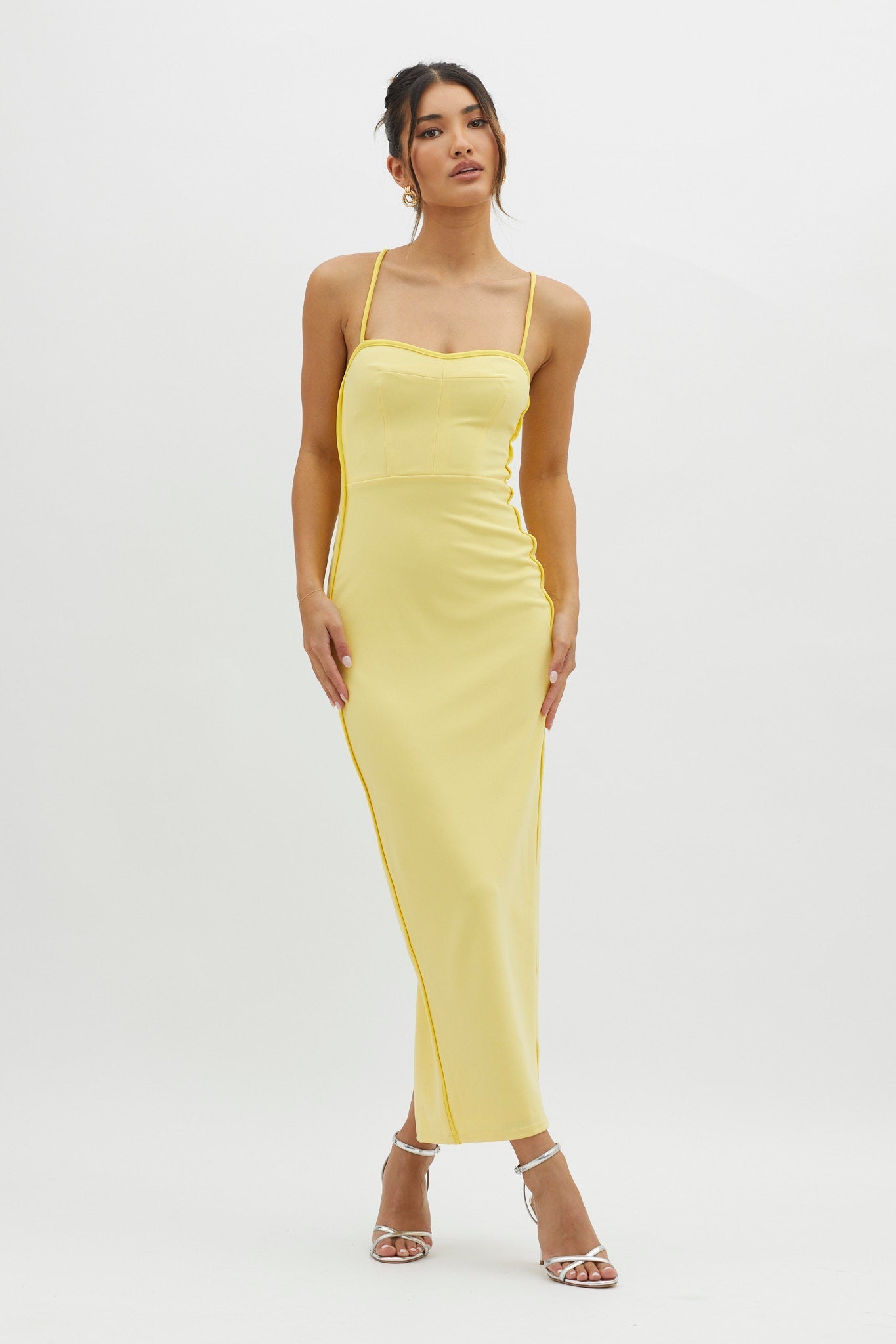 Future Awaits Lace-Up Back Maxi Dress Yellow