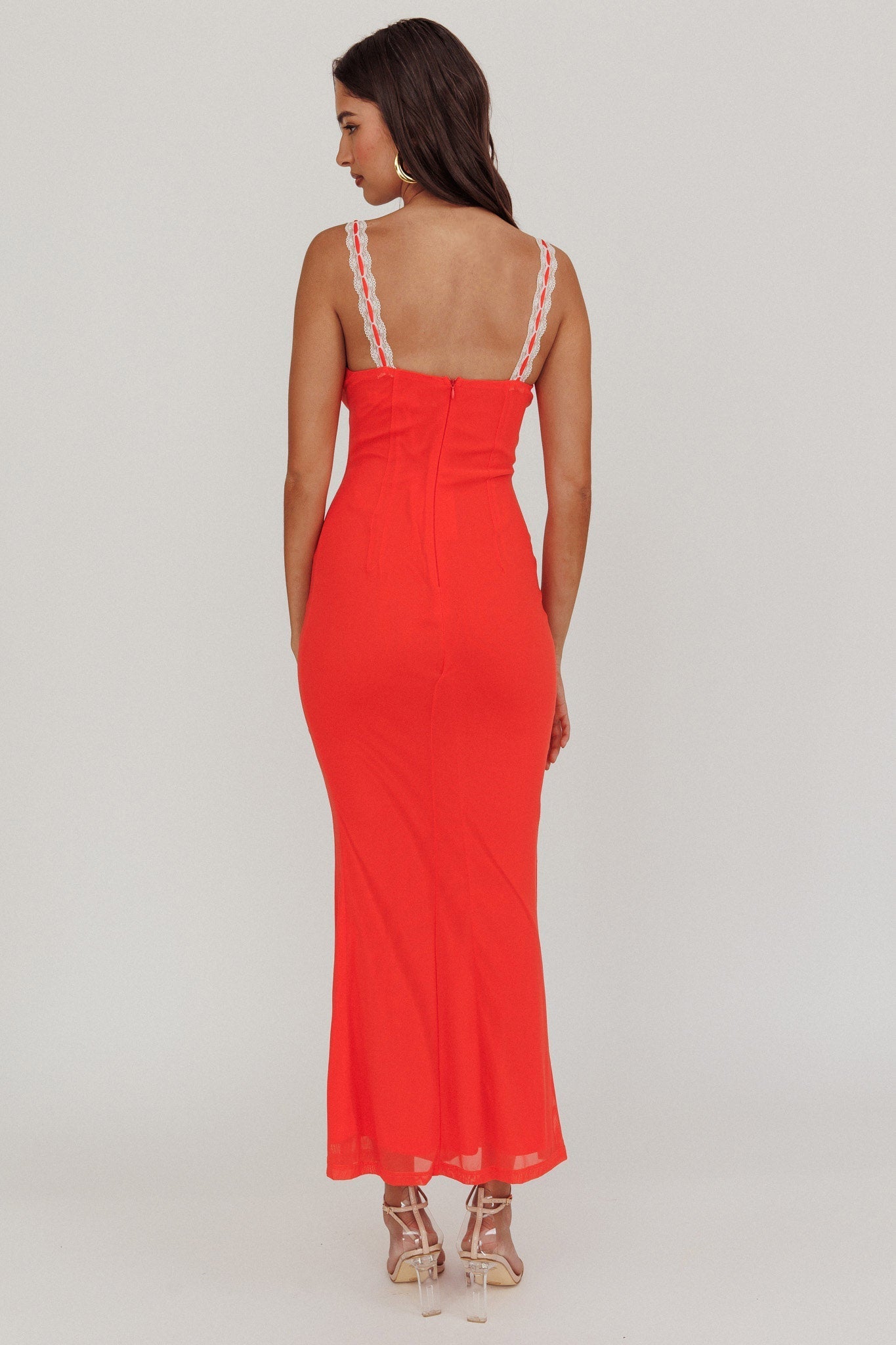 Girl Power Lace Strap Maxi Dress Red