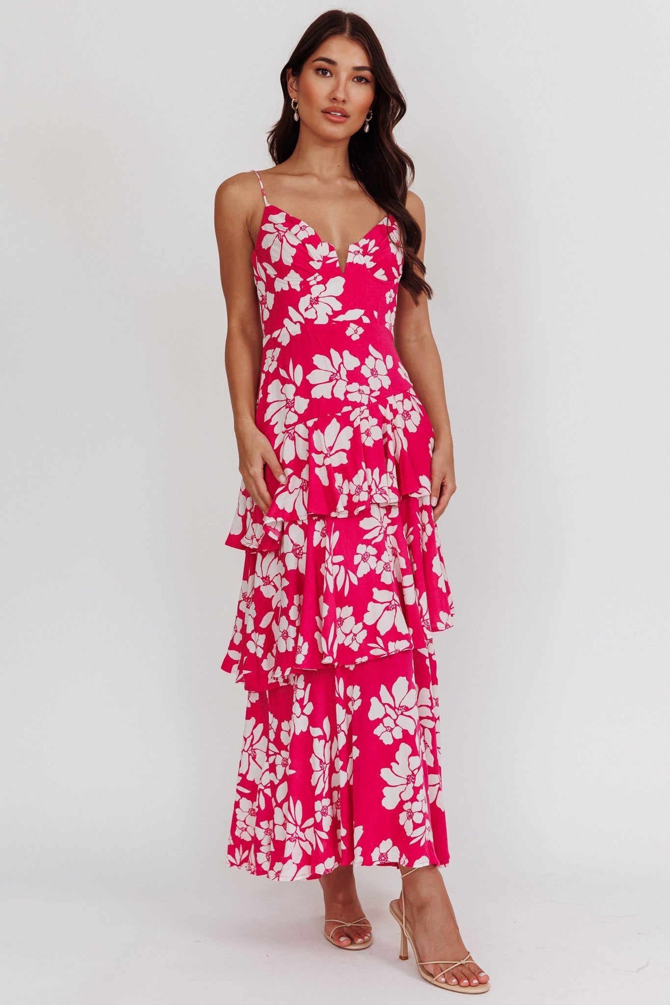 Carlo Tiered Ruffle Maxi Dress Pink