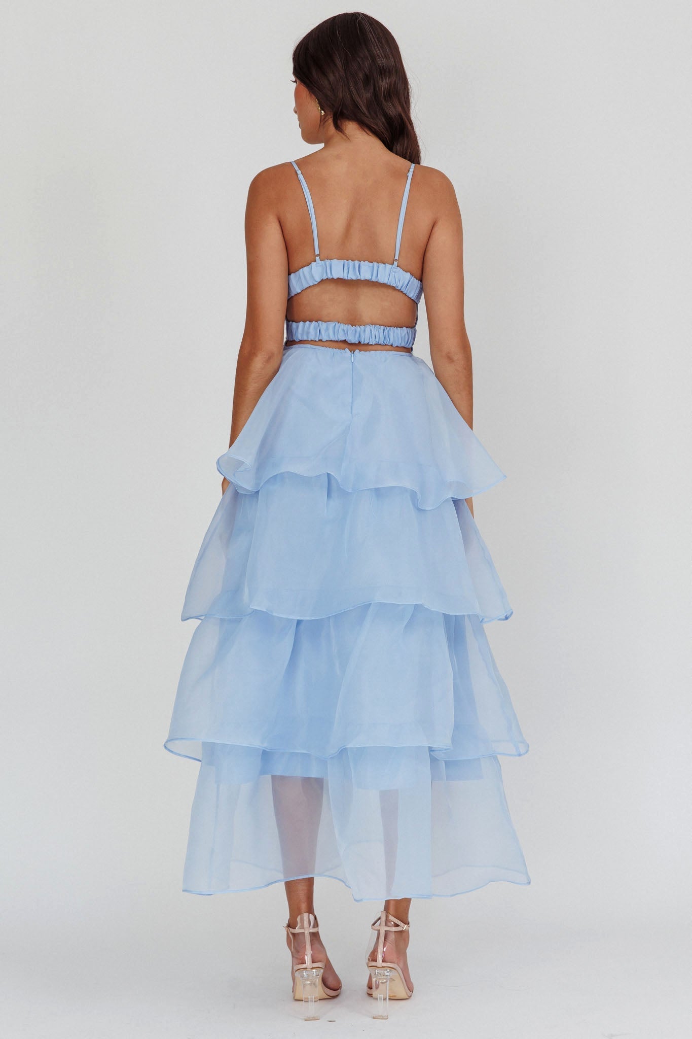 Made For You Tiered Ruffle Midi Dress Blue