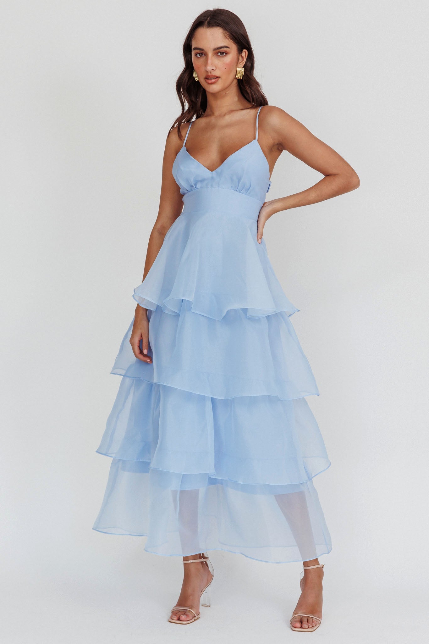 Made For You Tiered Ruffle Midi Dress Blue