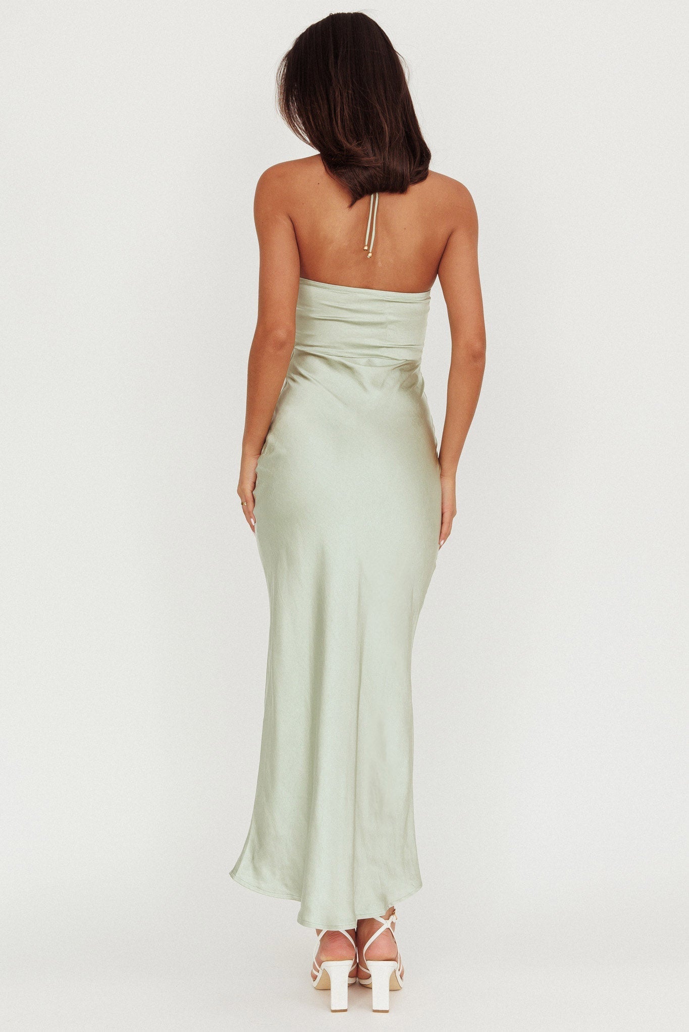 High Roller Flower Decoration Halter Dress Sage