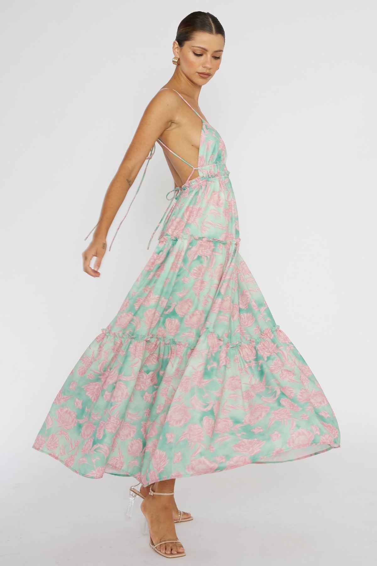 Candid Shot Open Back Midi Dress Floral Pink