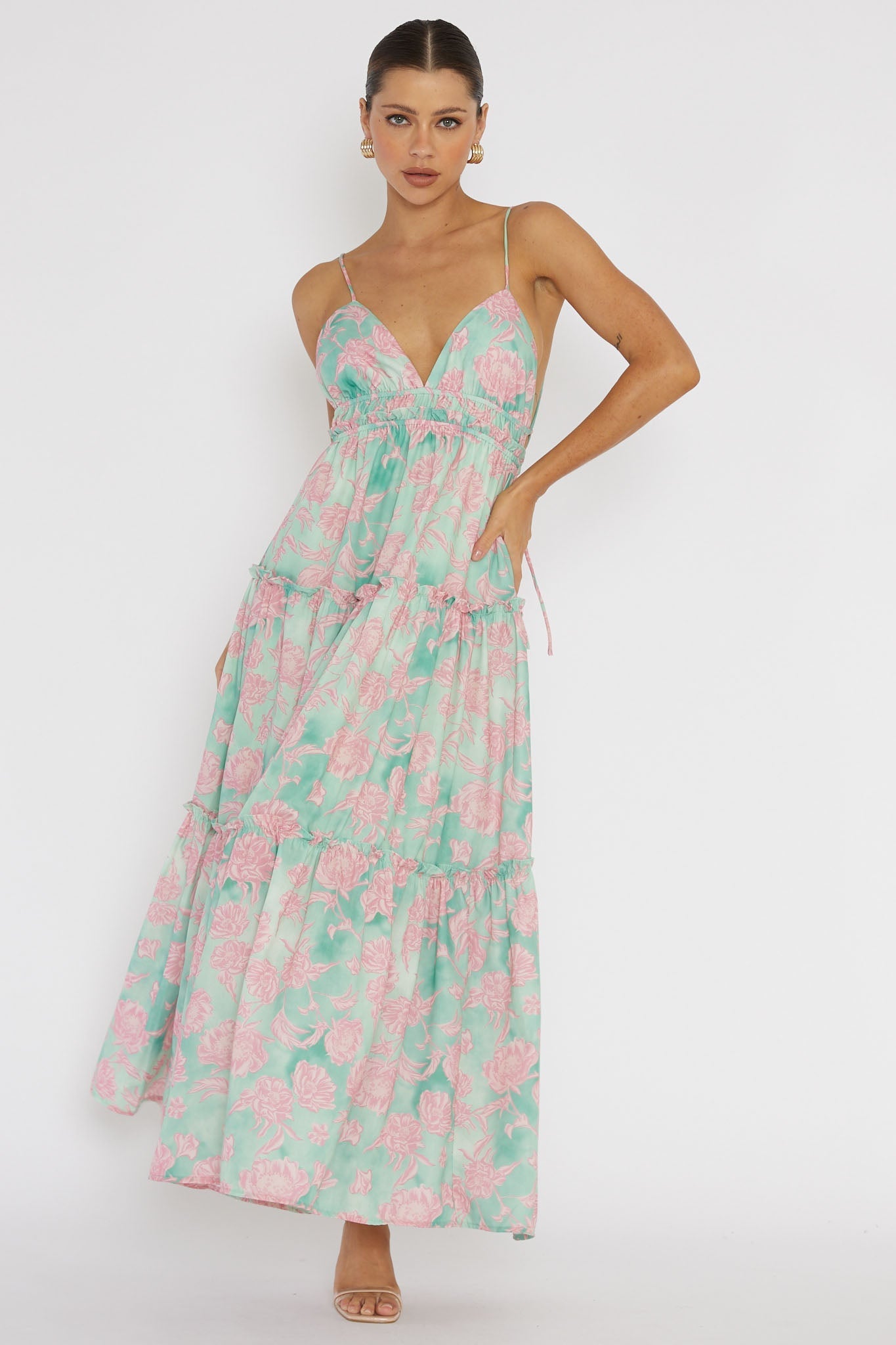 Candid Shot Open Back Midi Dress Floral Pink
