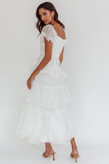 Delwynn Puff Sleeve Layered Midi Dress White