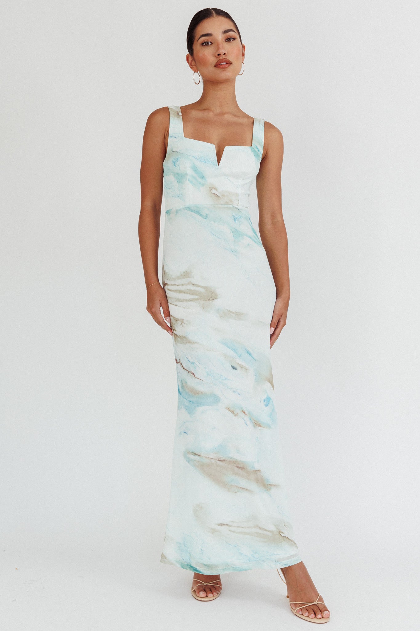 Jovelle Strappy Back Maxi Dress Marble Blue