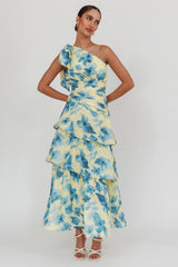 Kenny One Shoulder Tiered Floral Maxi Dress Yellow