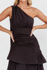 Kenny One Shoulder Tiered Maxi Dress Solid Black