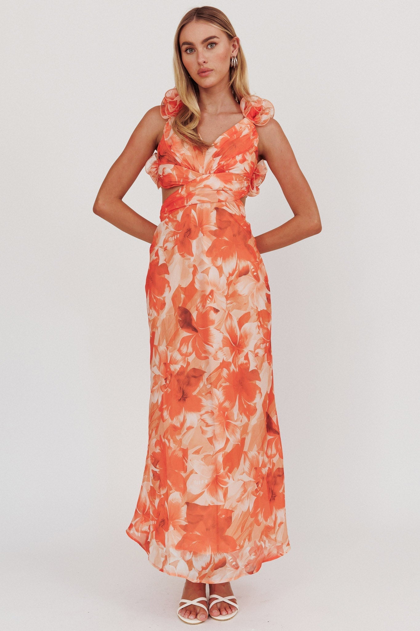Madara Lace-Up Back Maxi Dress Orange