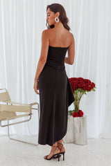 Cha Cha Strapless Thigh Split Dress Black